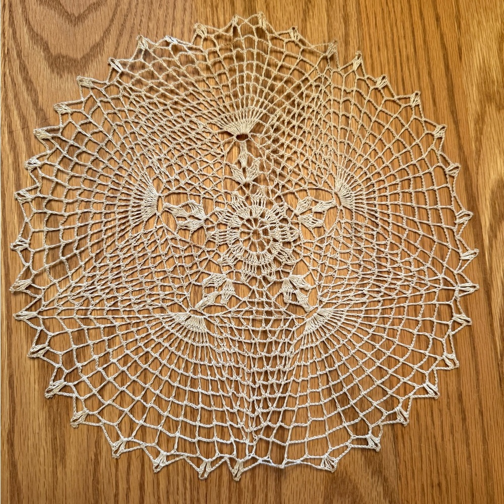 Intricate Vintage Tan Crochet Doily